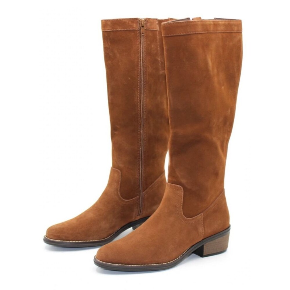 White Mountain Tall Riding Boots Women  5 M Brown Suede Knee High Zip Block Heel